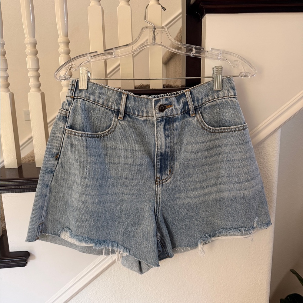Showpo Denim Blue Frayed Hem Shorts